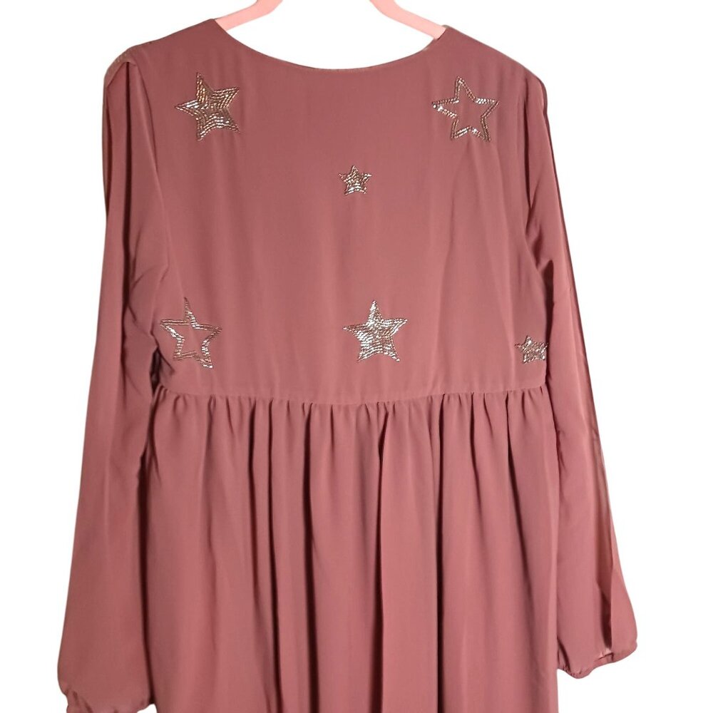 NEW Chaser Beaded Star Long Slit Sleeve Maxi Dress in Rosebud/Dusty Rose, Size M - Picture 8 of 15